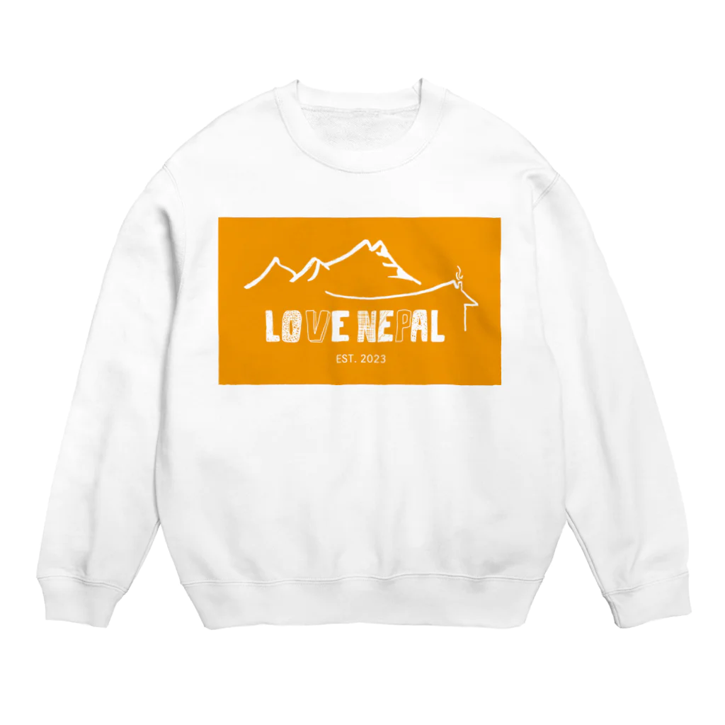 LovenepalのLOVE NEPAL Official オレンジ×ロゴ白 スウェット