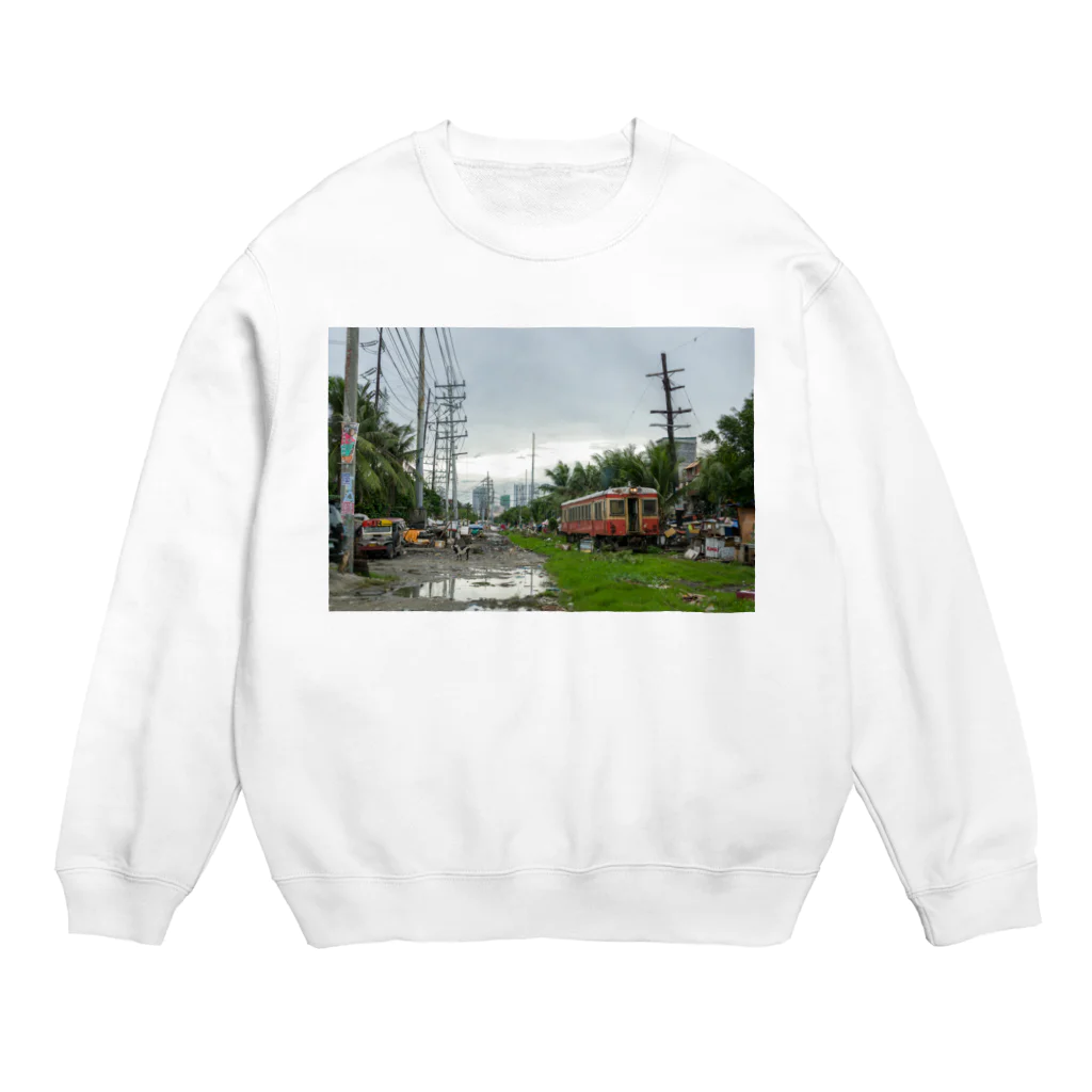 Second_Life_of_Railwaysのフィリピンのスラム街を駆け抜けるキハ52系気動車 Crew Neck Sweatshirt