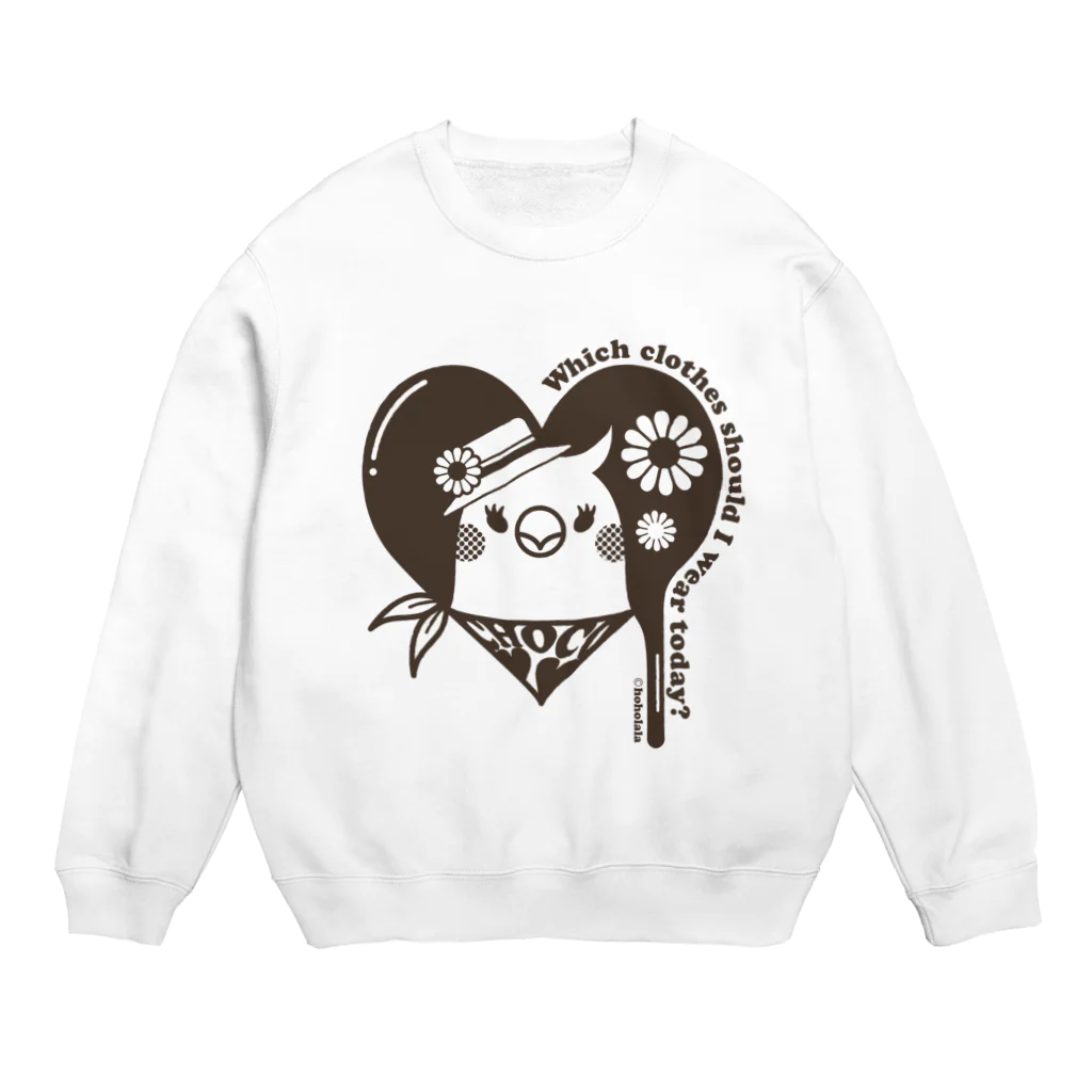 ほほらら工房 SUZURI支店の【オカメインコ】オカメチョコ女子 Crew Neck Sweatshirt