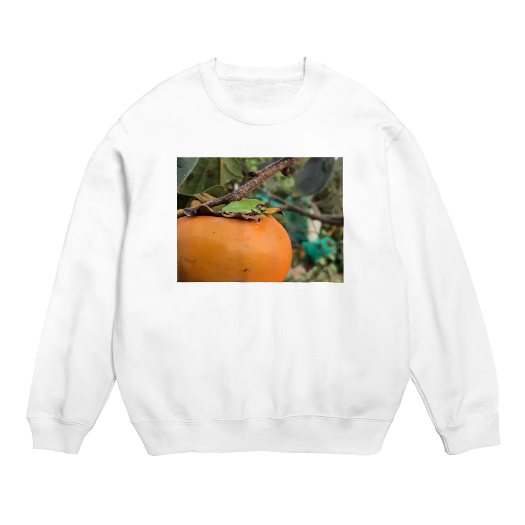 ポメラニアンのアリスくんのカエルと柿 Crew Neck Sweatshirt