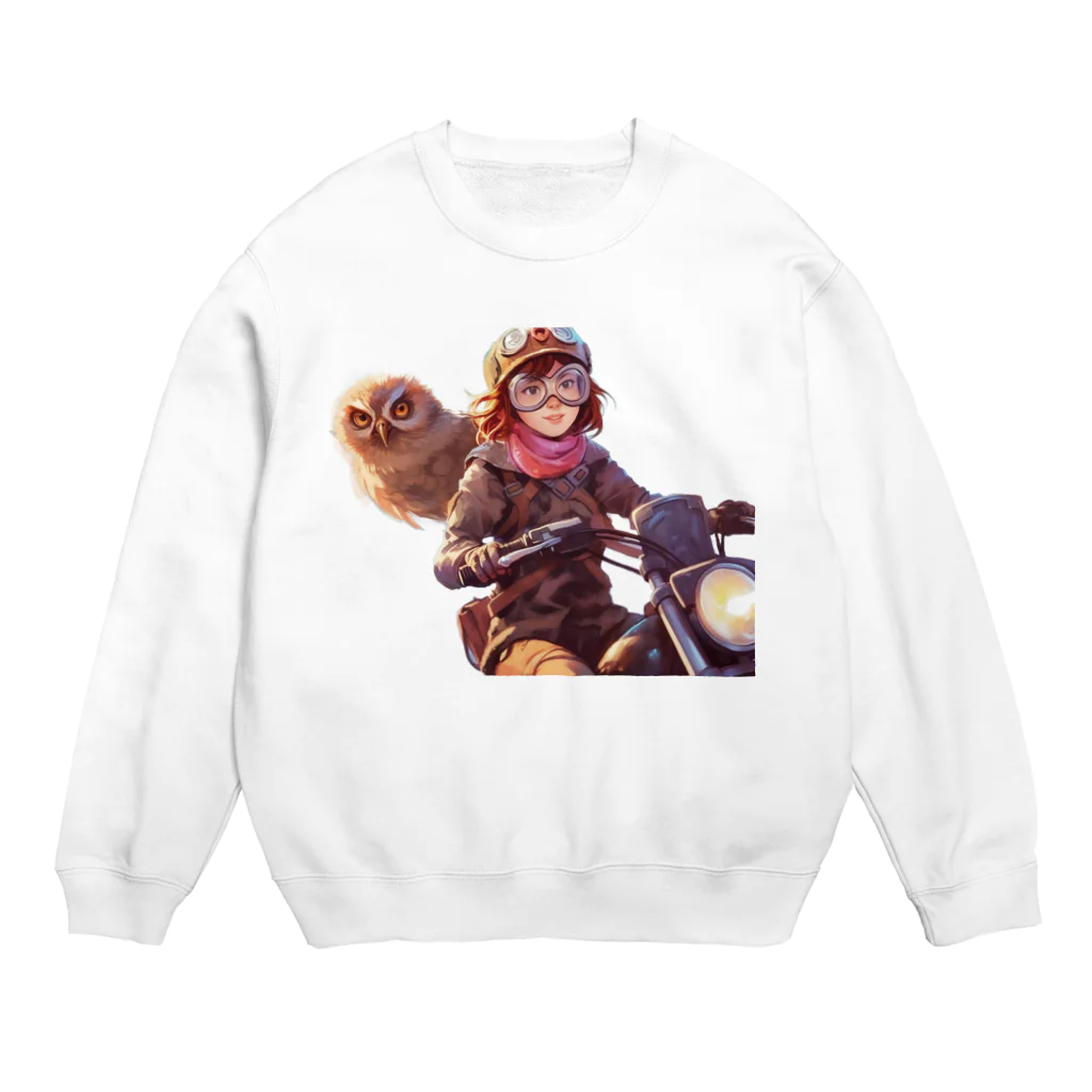 桜音ことこ企画の少女とフクロウのバイク旅行 Crew Neck Sweatshirt