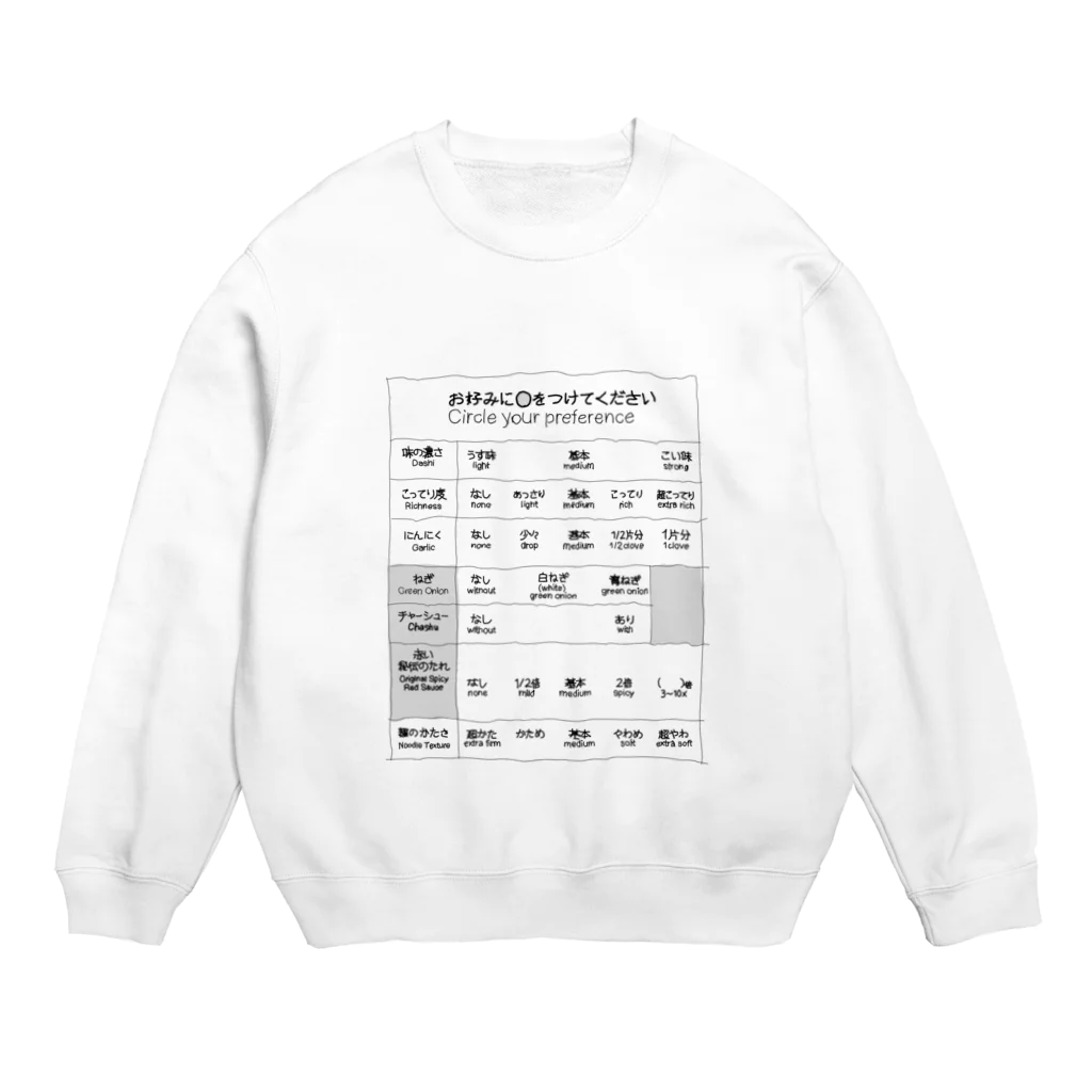 Tシャツで学ぼうのラーメン食べたくなる服 Crew Neck Sweatshirt