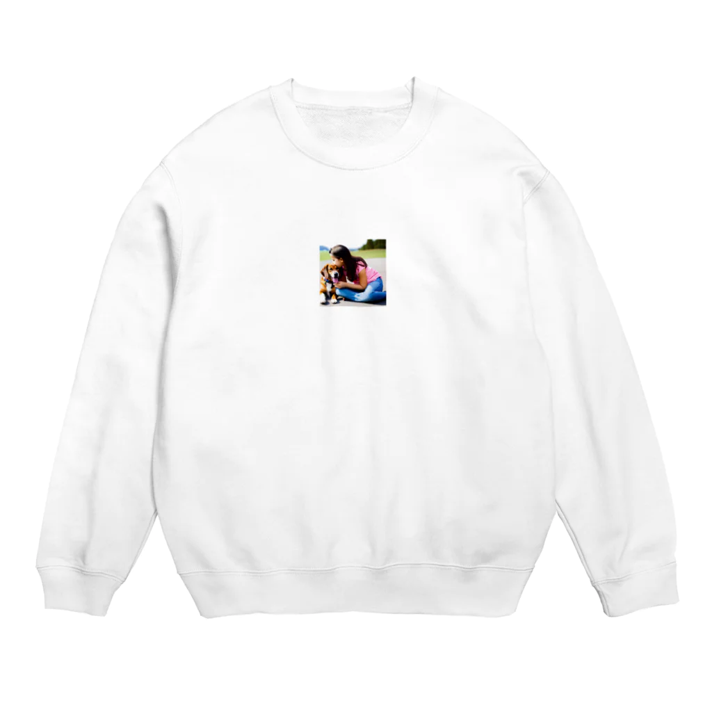 テルのビジネス大学のショップの可愛い犬と少女 Crew Neck Sweatshirt