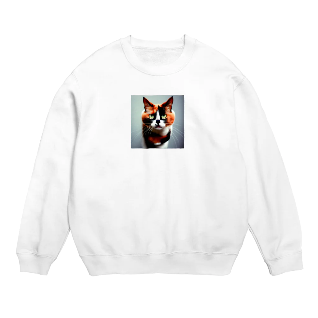 den_hartの我慢顔の三毛猫くん Crew Neck Sweatshirt