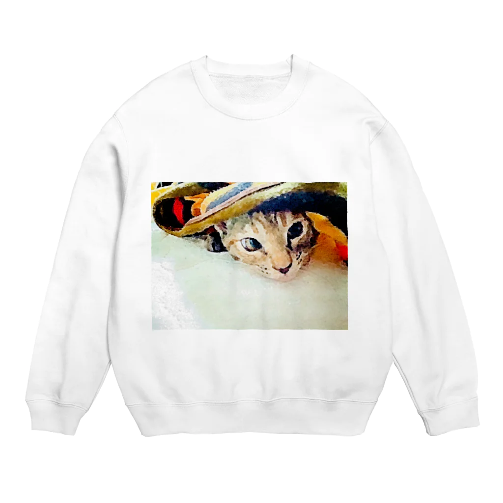 コハクのブランケットからひょっこりニャンコ🐱 Crew Neck Sweatshirt