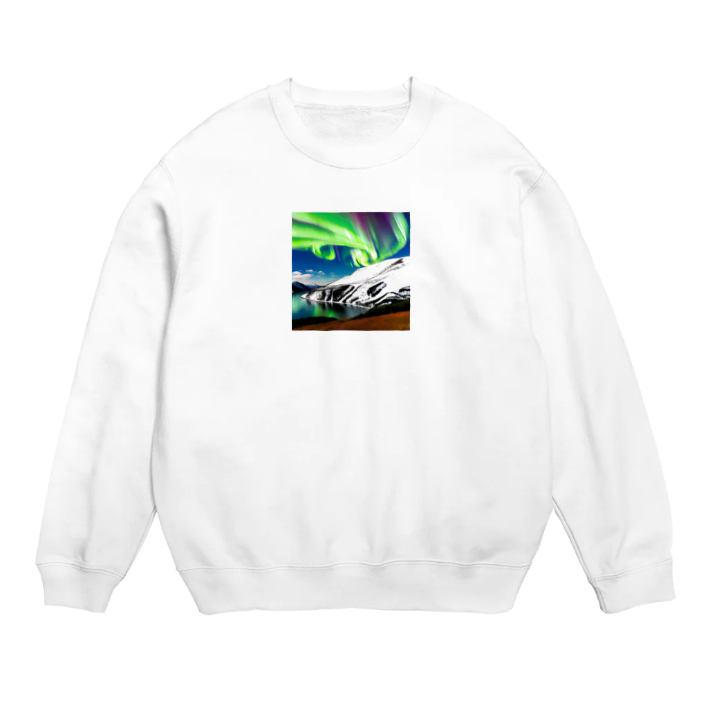 むめみの可愛いアイテムショップ⭐︎の北欧調の自然とオーロラのある景色 Crew Neck Sweatshirt