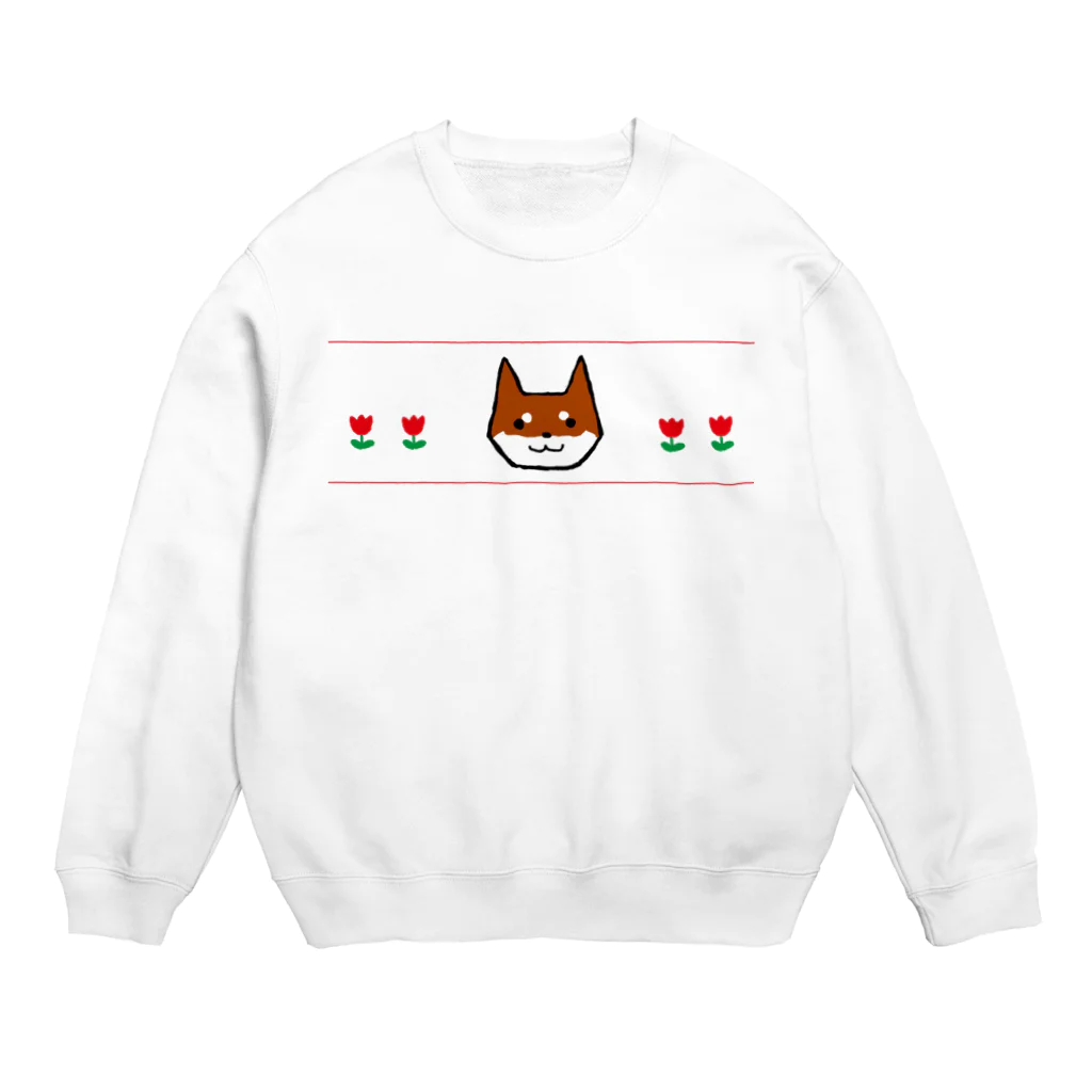 あずき母のゴマ柴とチューリップ Crew Neck Sweatshirt