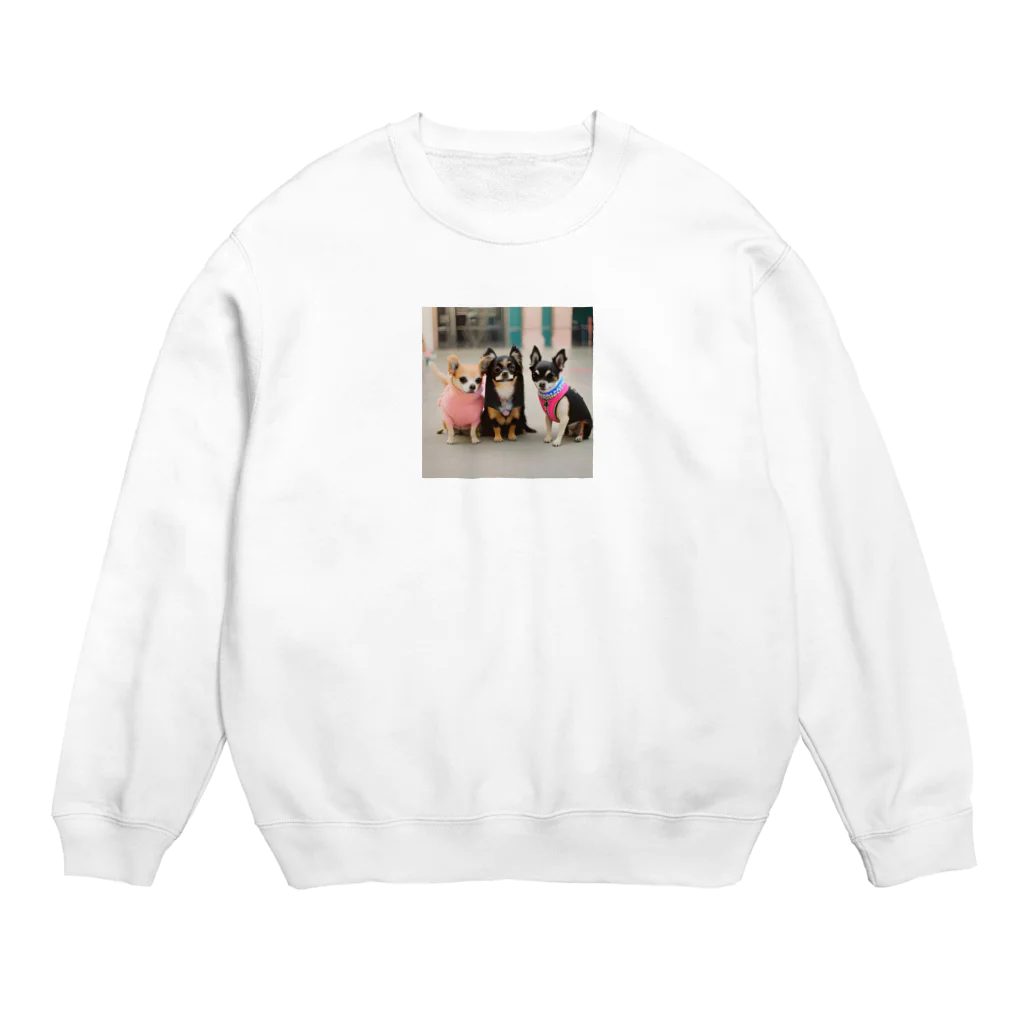 チワワ愛好家ショップのラブリーナチワワトリオの冒険 Crew Neck Sweatshirt