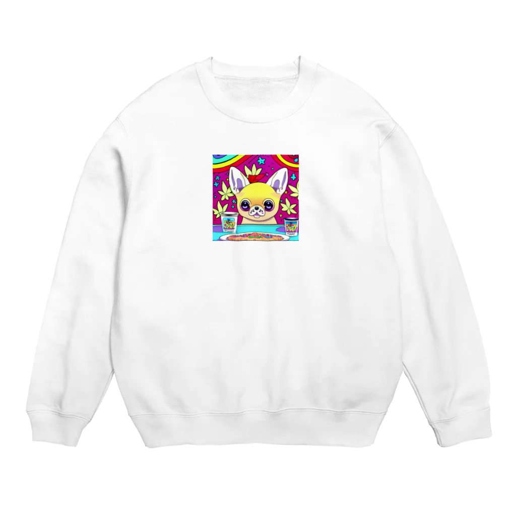 チワワ愛好家ショップのチワワとの楽しい朝食☆ホットケーキとバターの魔法 Crew Neck Sweatshirt