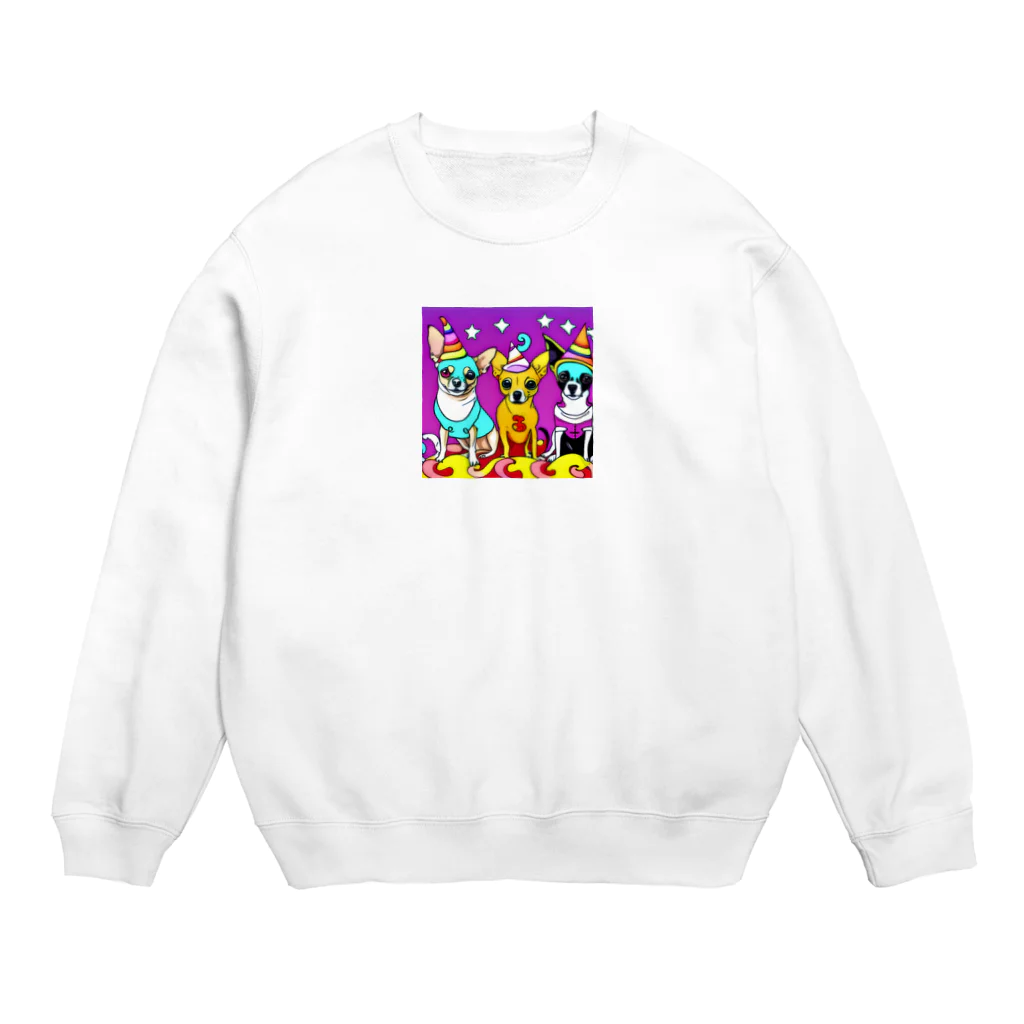 チワワ愛好家ショップのかぼちゃ大騒動！ハロウィン・チワワトリオの楽しいパーティー Crew Neck Sweatshirt