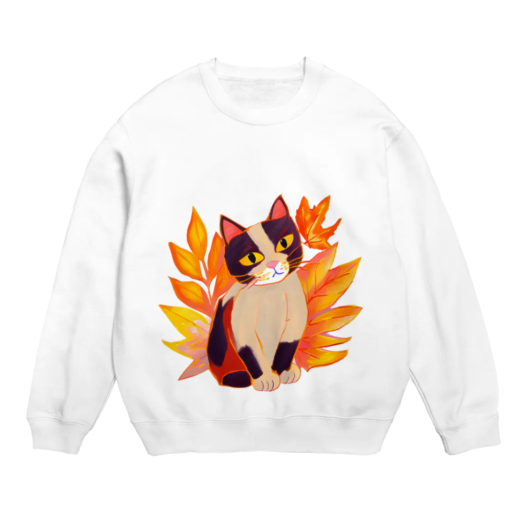 MYST_RIVENの紅葉と三毛猫 Crew Neck Sweatshirt