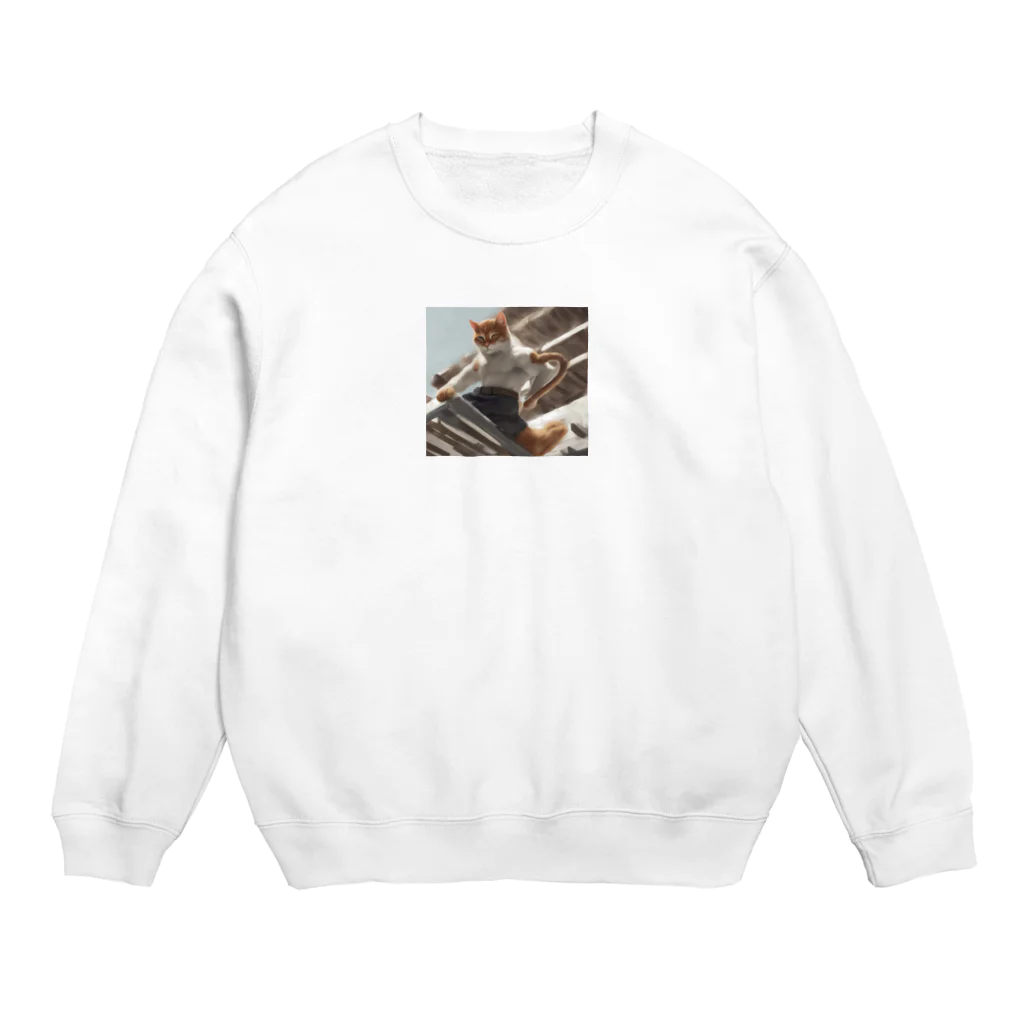 TAIYO 猫好きの躍動感あふれる猫 Crew Neck Sweatshirt