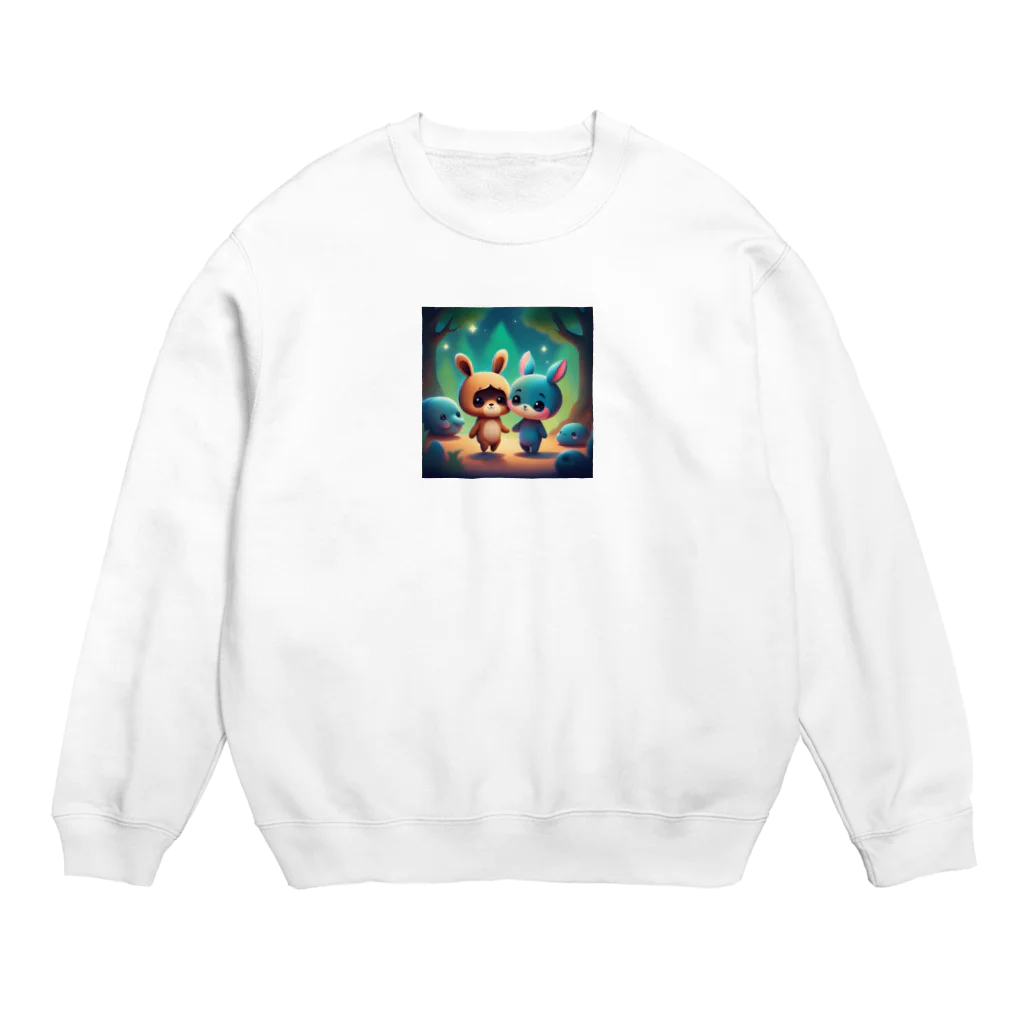 さぼりのあっくまんのたぬうさぎ Crew Neck Sweatshirt