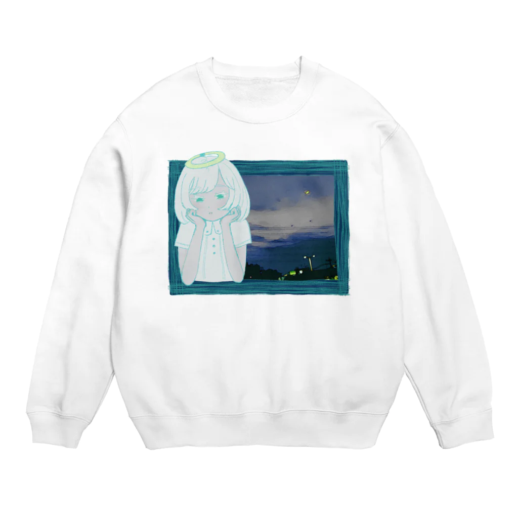 適切な温度の水の素敵な夜だね（white） Crew Neck Sweatshirt