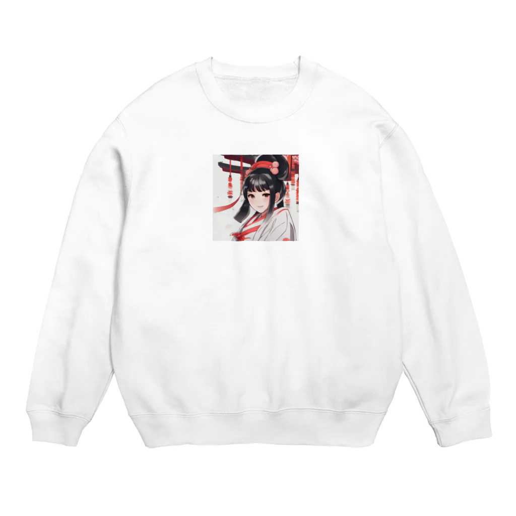 ワンダーワールド・ワンストップの巫女服を着た綺麗なポニーテール女性のグッズ Crew Neck Sweatshirt