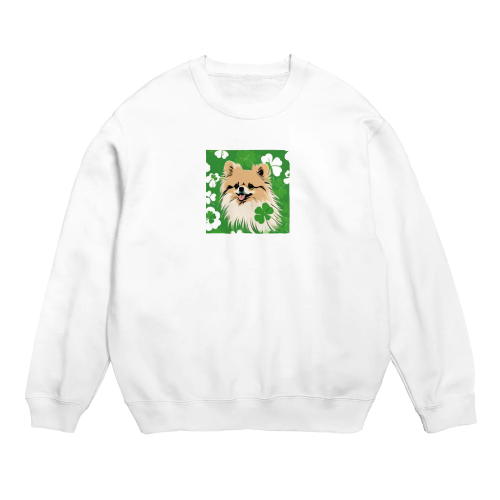 雑貨屋雪だるまのクローバーとポメラニアン Crew Neck Sweatshirt