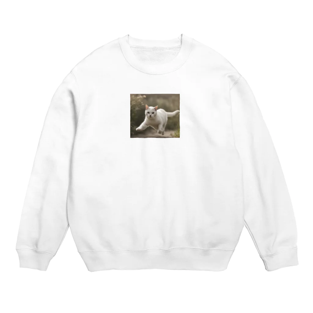 TAIYO 猫好きのフォトプリント美形白猫 Crew Neck Sweatshirt