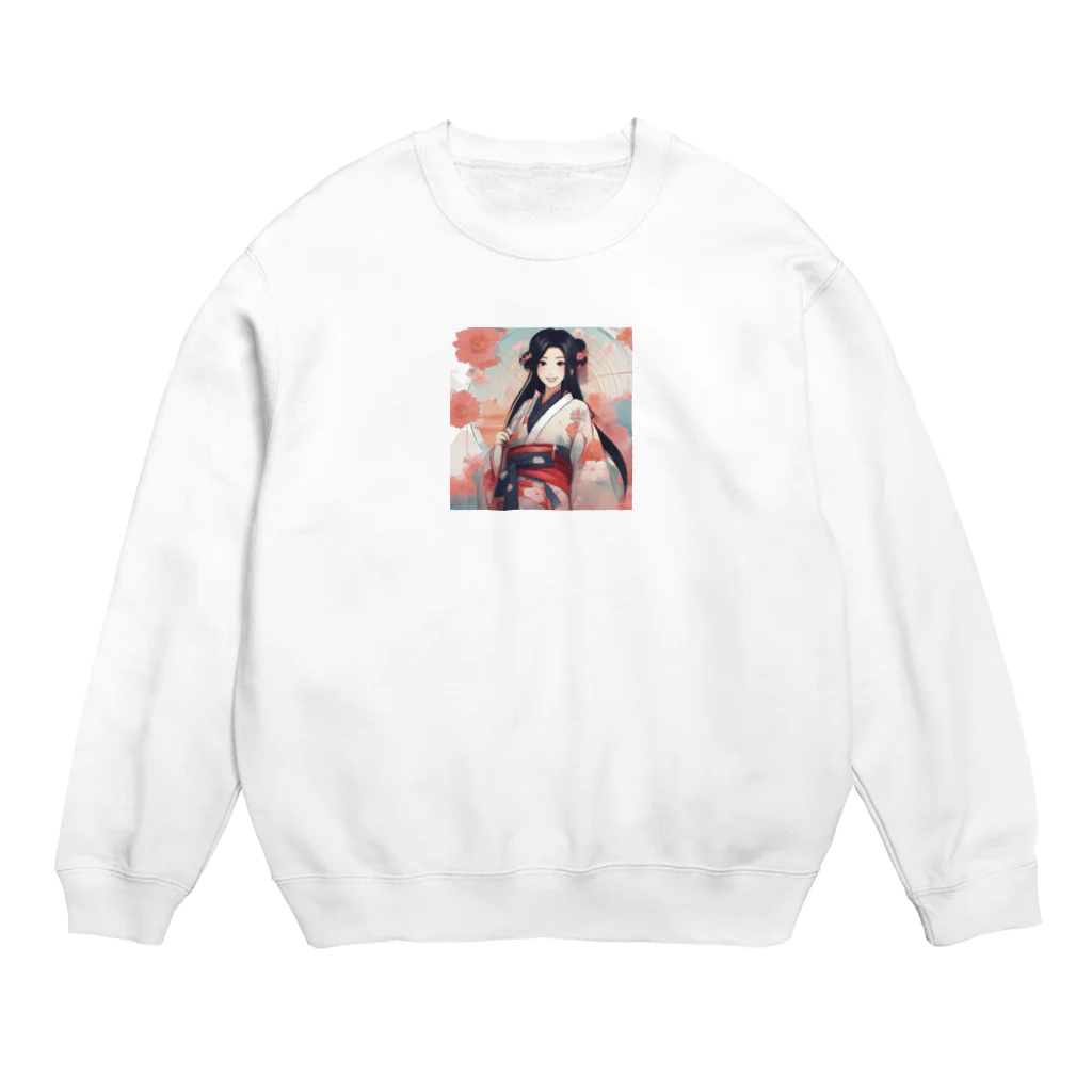 ワンダーワールド・ワンストップの浴衣を着た黑髪ロングヘアの綺麗な女性 Crew Neck Sweatshirt