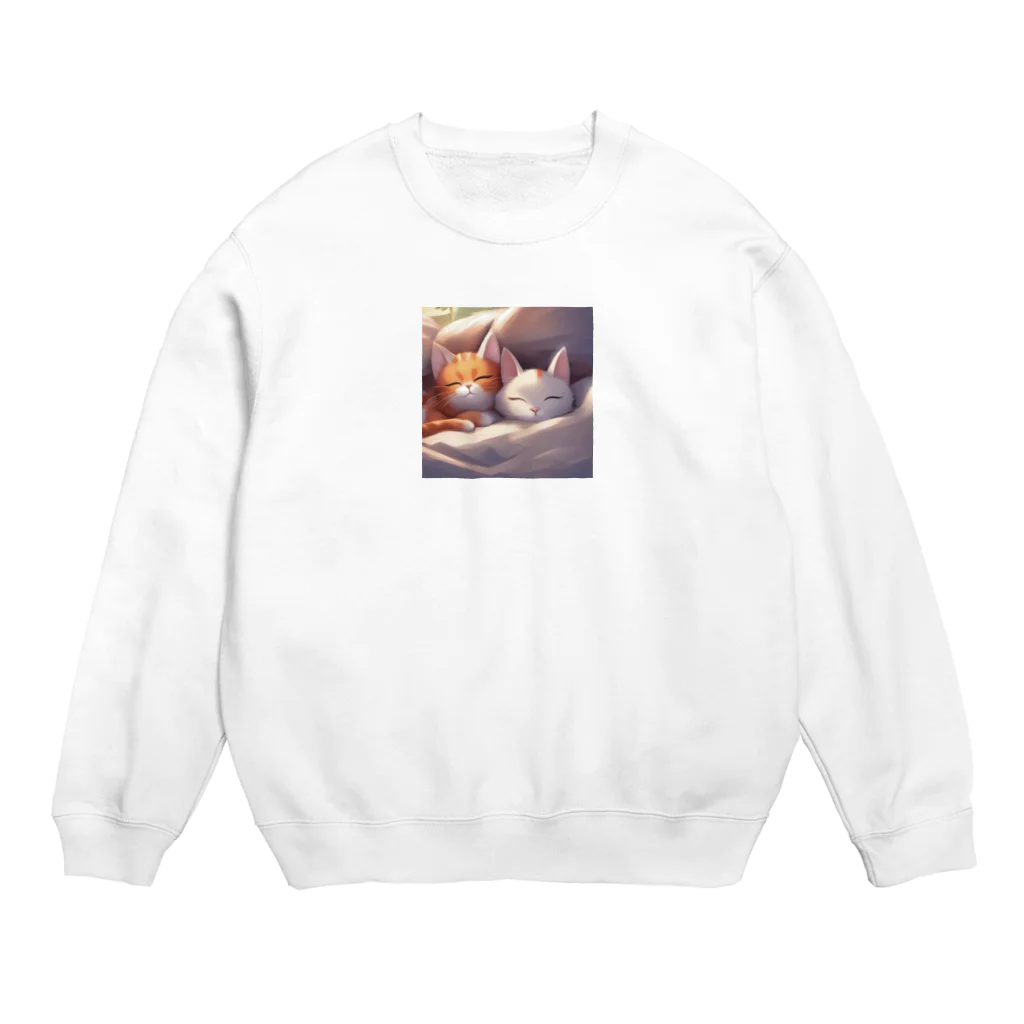 夫婦にゃんこの休日に布団から出てこない夫婦ネコ Crew Neck Sweatshirt