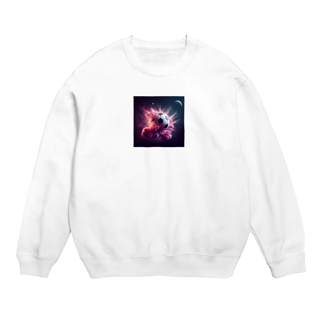 ワンダーワールド・ワンストップの宇宙の中でピンク色の煙を放ち爆発するサッカーボール③ Crew Neck Sweatshirt