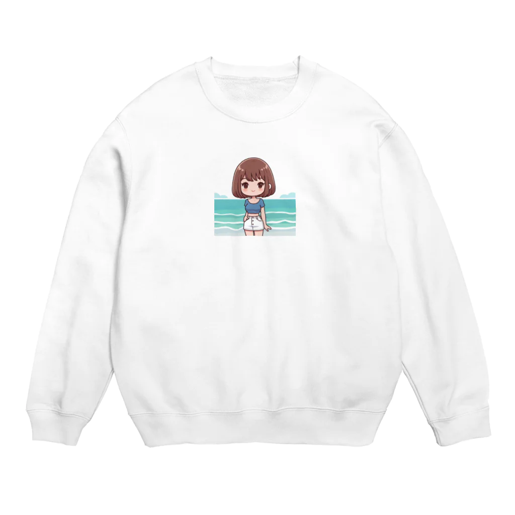 ワンダーワールド・ワンストップの海辺のかわいい女の子③ Crew Neck Sweatshirt