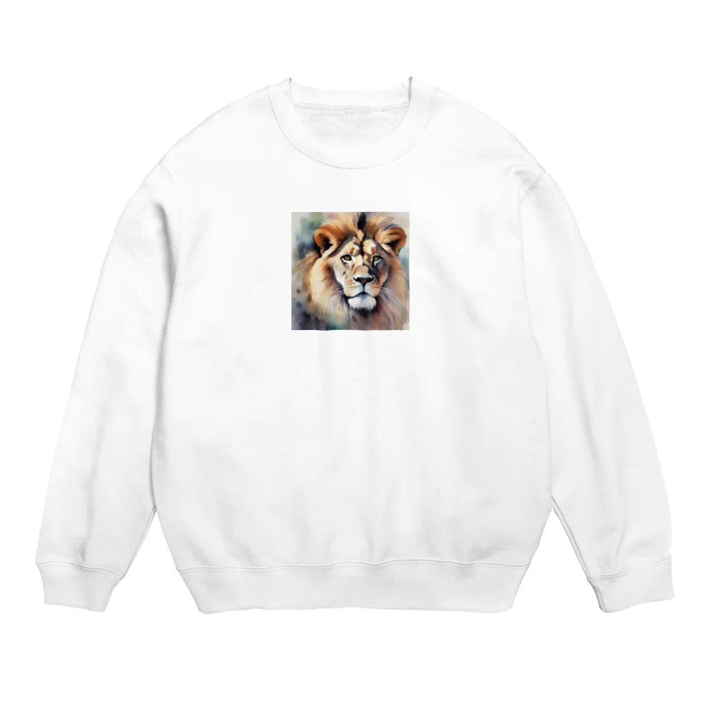 animals lovingのライオン水彩画５ Crew Neck Sweatshirt