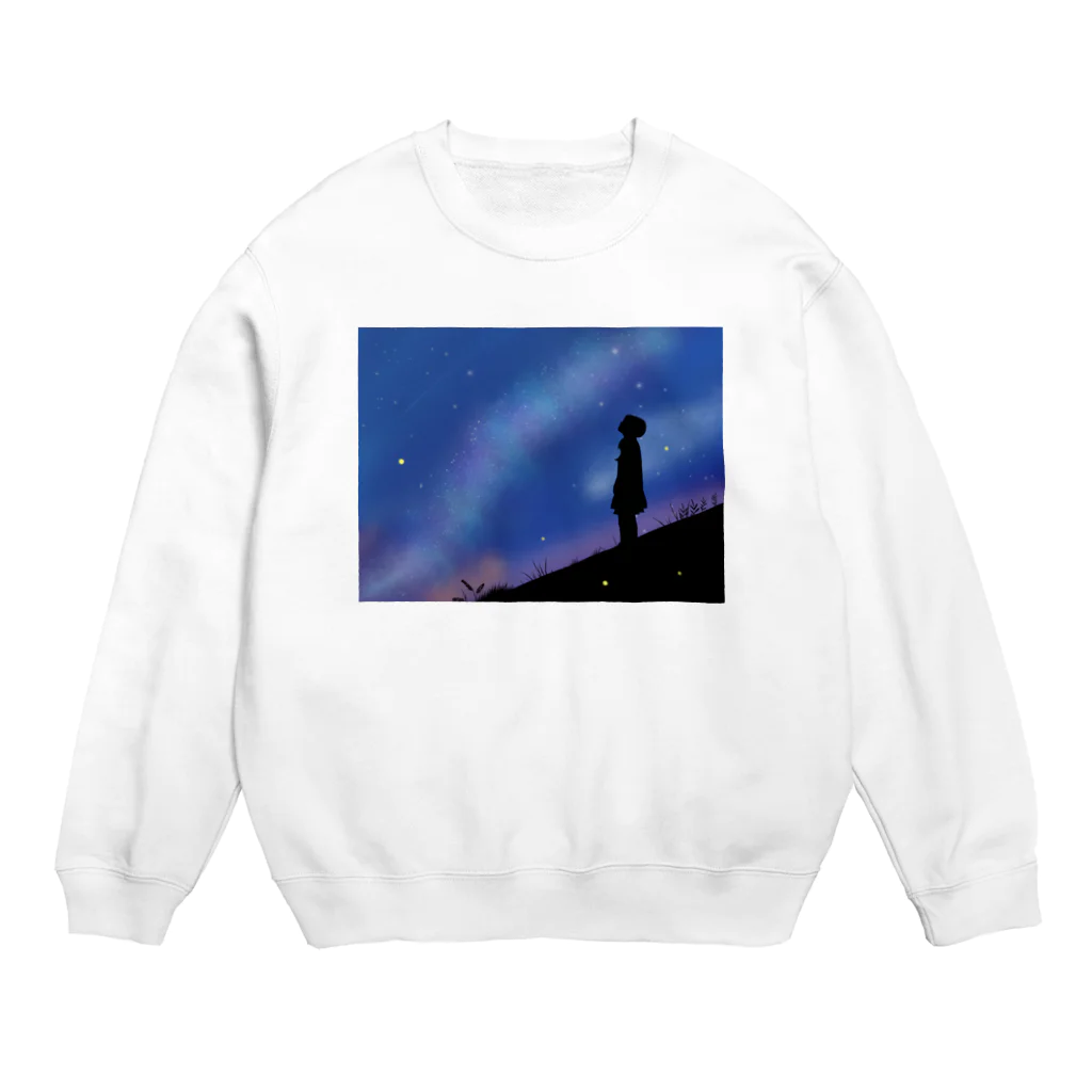 ポンコツけるるの気まぐれ屋さんの天の川を見つめる少女 Crew Neck Sweatshirt