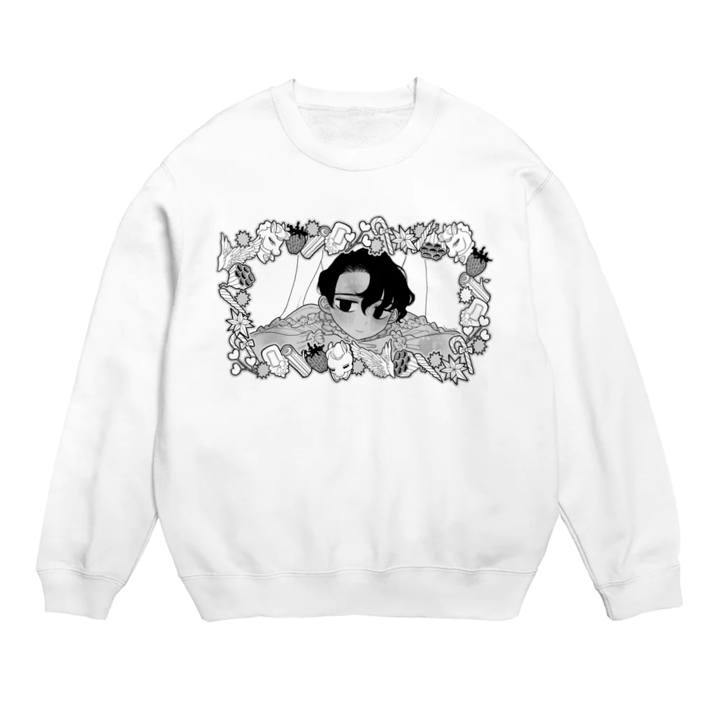 遠く静かな森の頬のマッサージを受ける美少年(文字なし) Crew Neck Sweatshirt