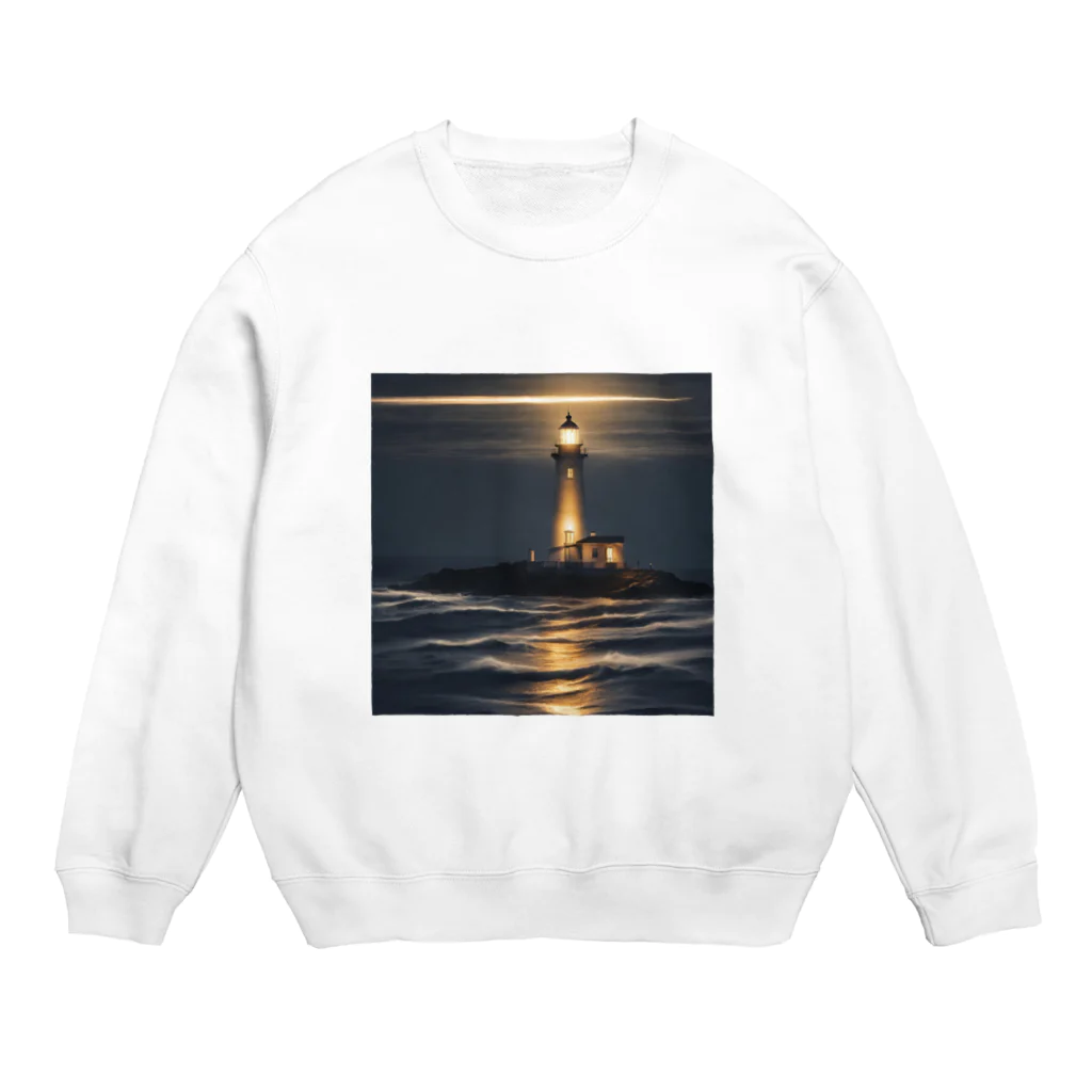 夜景ショップの幻想的な灯台のグッズ Crew Neck Sweatshirt