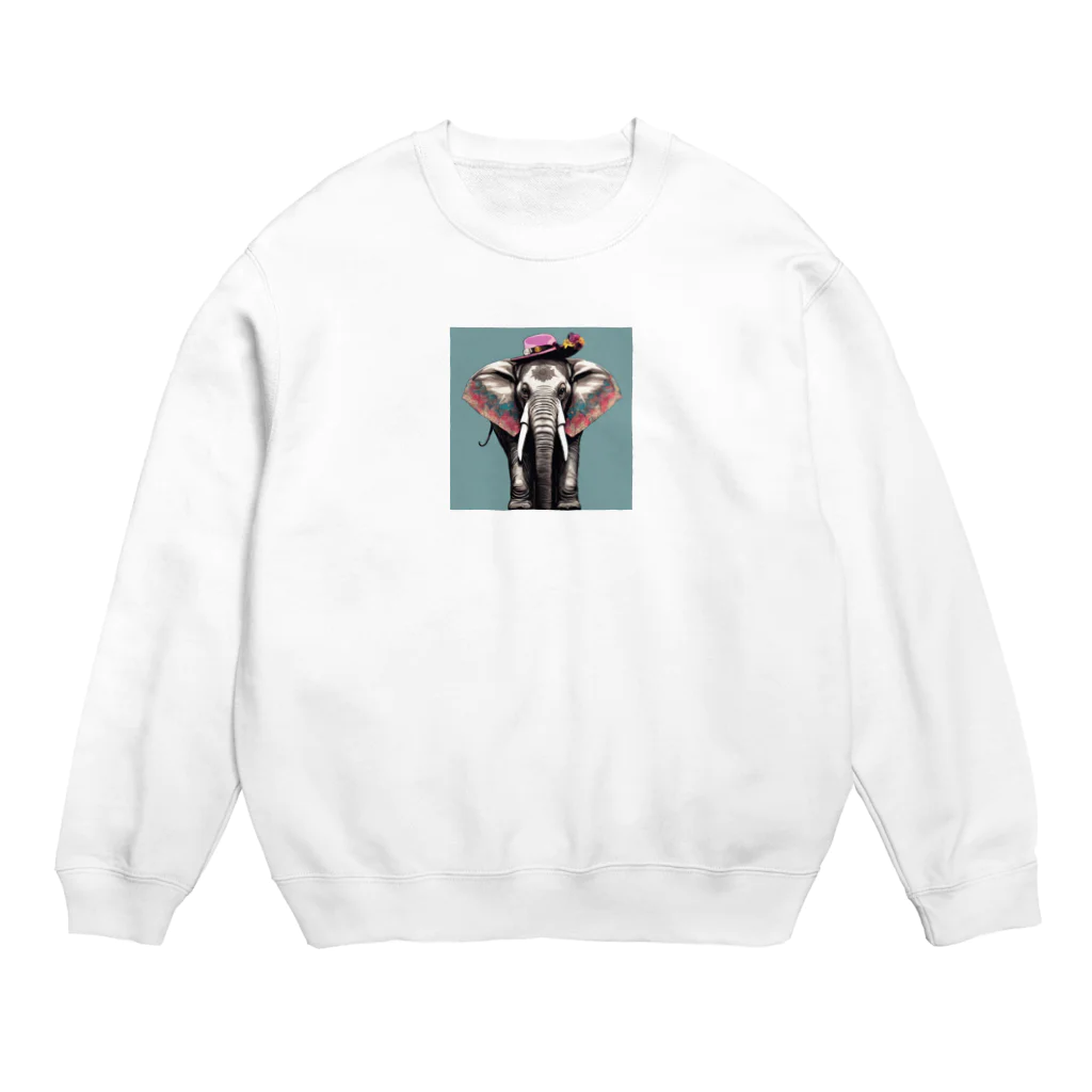 おしゃれな動物のおしゃれなゾウ Crew Neck Sweatshirt