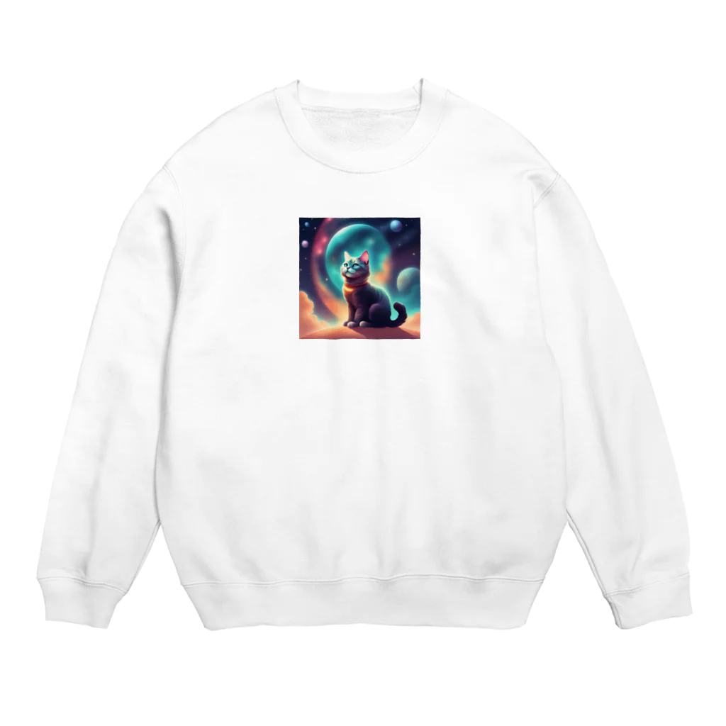 renkanの宇宙に居る猫のイラストグッズ Crew Neck Sweatshirt