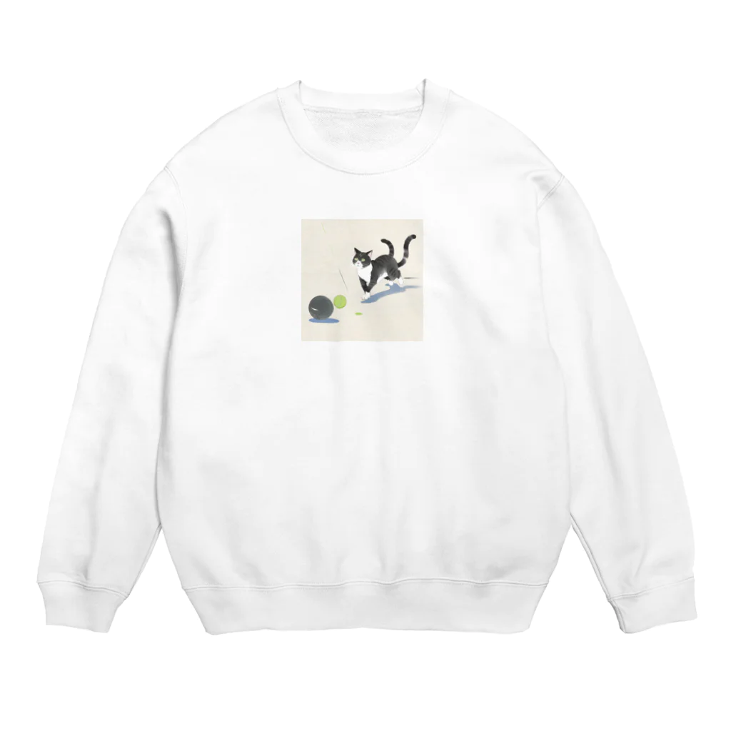 renkanのおもちゃで遊ぶかわいい猫🐈 Crew Neck Sweatshirt