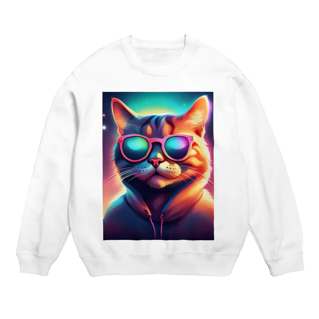 動物のオシャレ屋のサングラスをしている猫 Crew Neck Sweatshirt