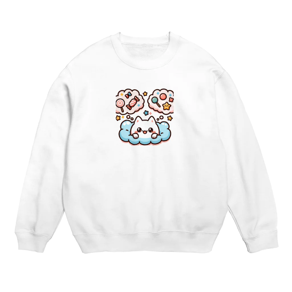 ぷにぷにのワタまる お腹がすいたら、お菓子だね🎵 Crew Neck Sweatshirt