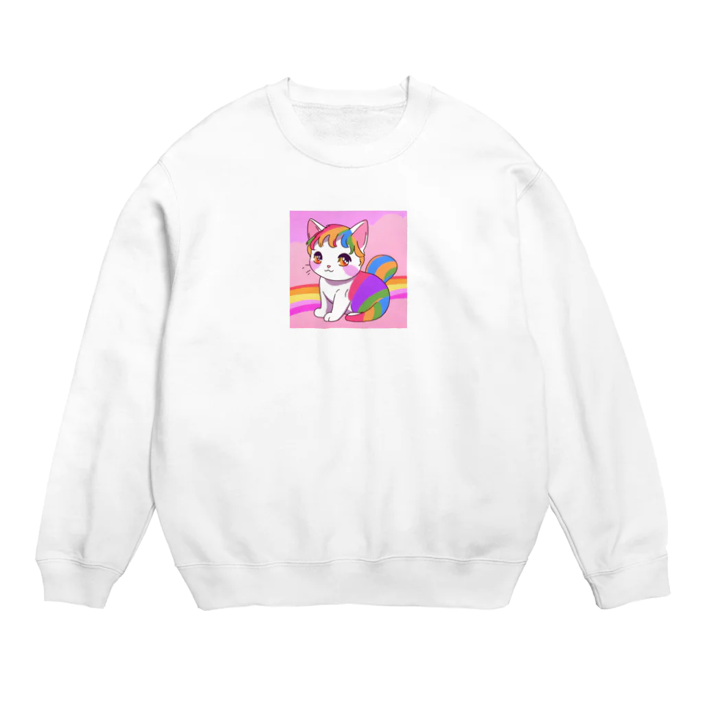 Magic-compassの可愛いレインボー猫のイラストグッズ Crew Neck Sweatshirt