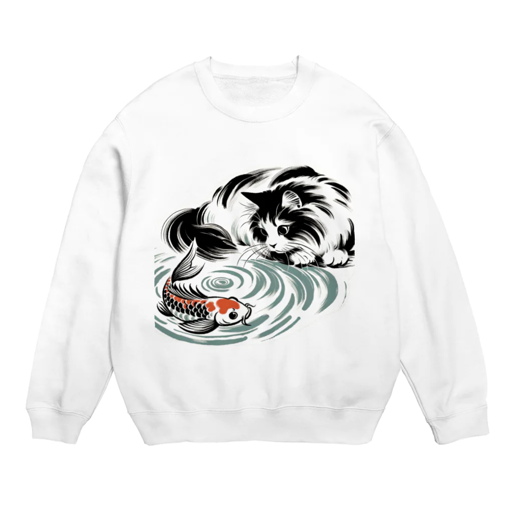 MakotOの猫と鯉（水墨画風） Crew Neck Sweatshirt