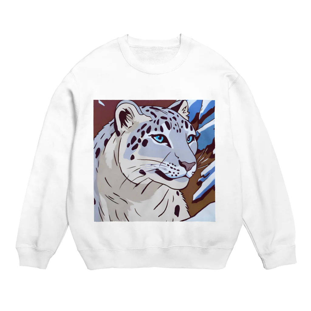 アニマルデザインの息を潜めるユキヒョウ Crew Neck Sweatshirt