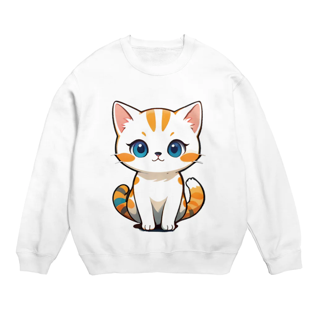 もふもふデザインストアのふんわり癒しのモフモフ猫 Crew Neck Sweatshirt