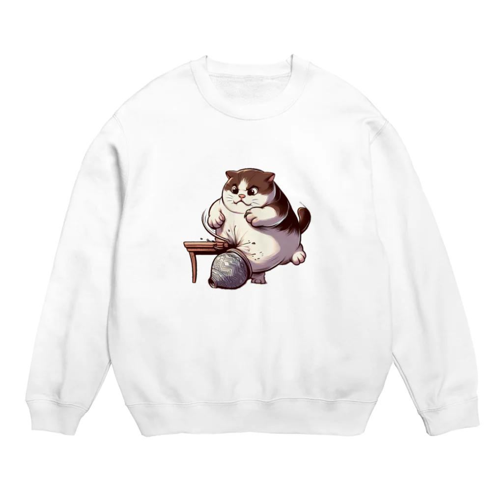 にゃんたれの怒っている太った猫 Crew Neck Sweatshirt