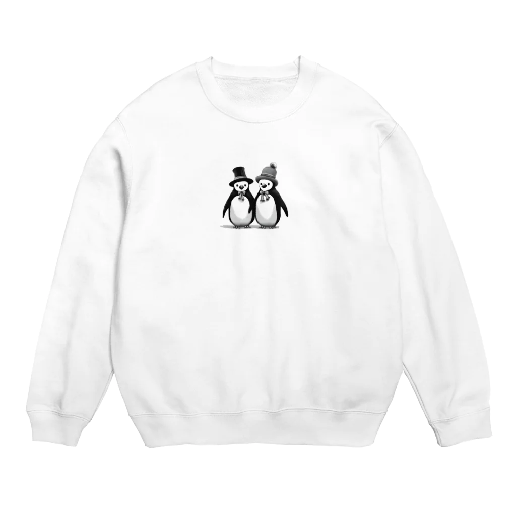 動物夫婦イラスト屋さんの帽子を被ったペンギン夫婦 Crew Neck Sweatshirt