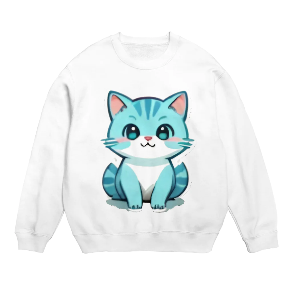 もふもふデザインストアの癒しのブルー猫グッズで、毎日を彩ろう Crew Neck Sweatshirt