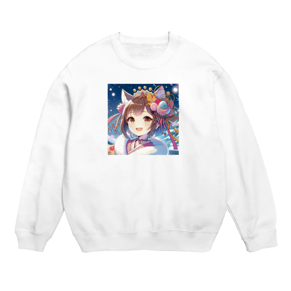 Happy Hub"（ハッピー・ハブ）の猫ギャル振り袖 Crew Neck Sweatshirt