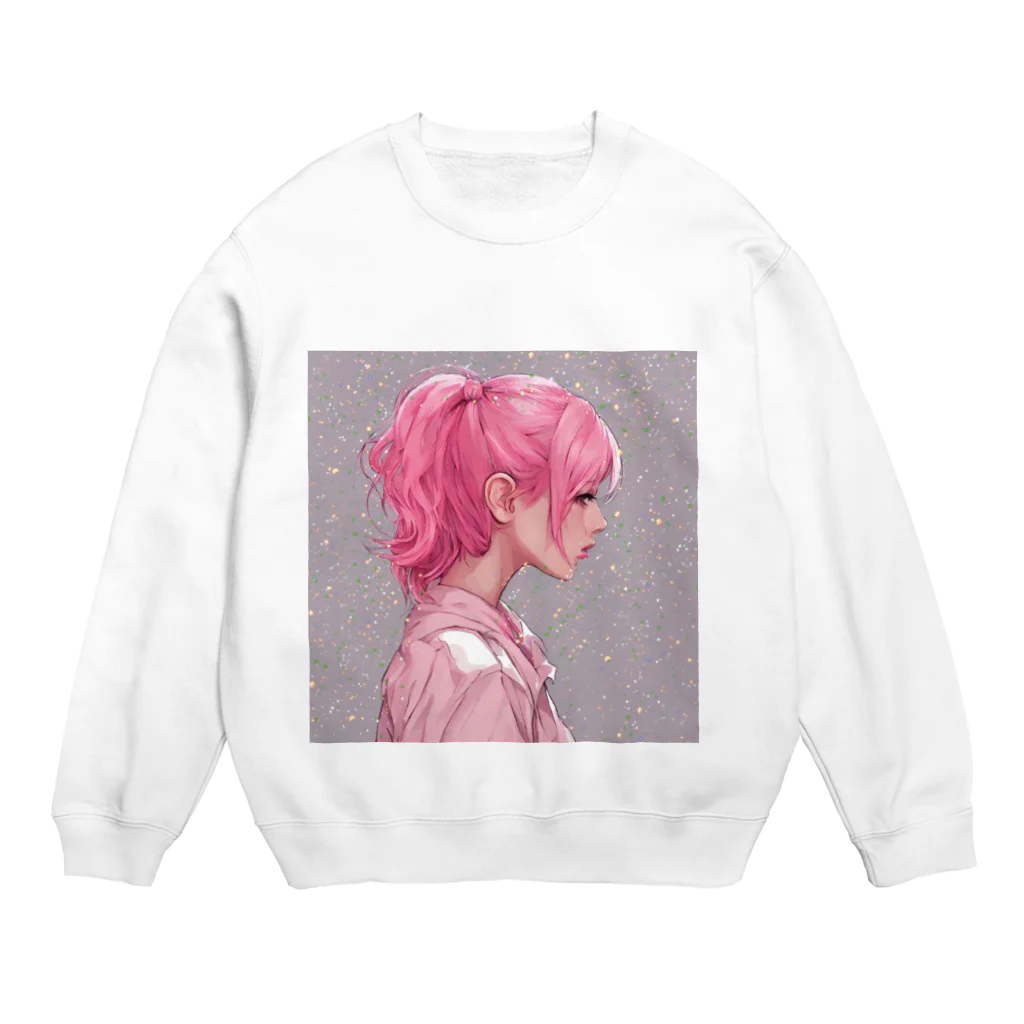 yn47のピンク髪の彼女 Crew Neck Sweatshirt