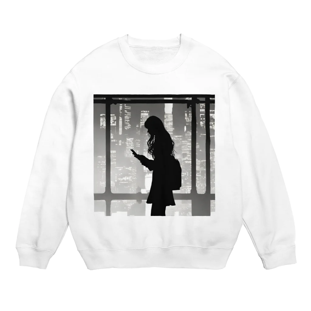 しるえっとのスマホを操作するエモーショナルな雰囲気の女性 Crew Neck Sweatshirt