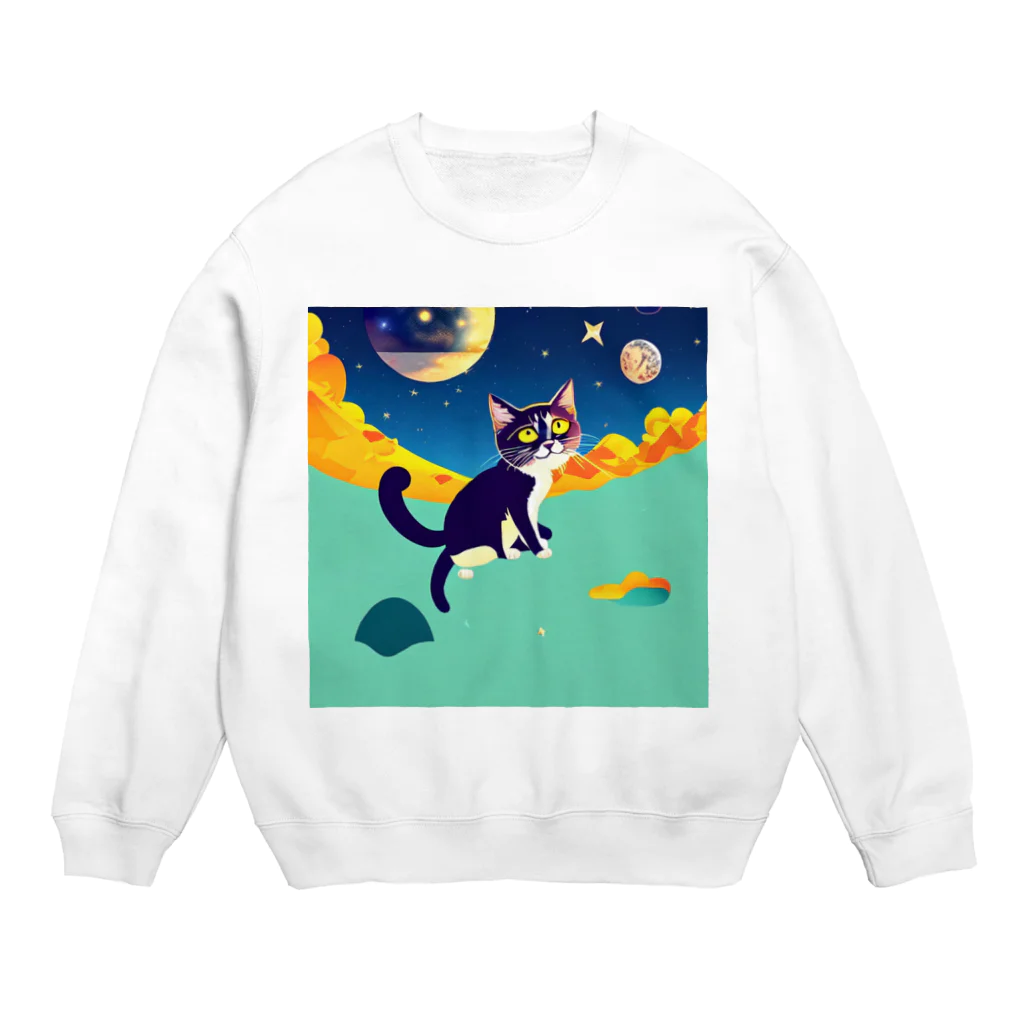 那須モバイル店の猫の考えと上の空 Crew Neck Sweatshirt