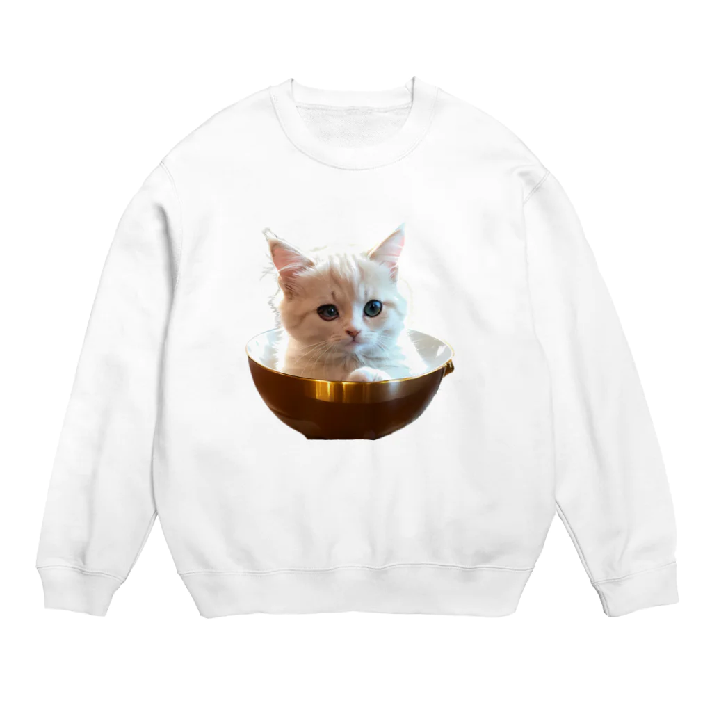 ヌコのお店の白猫カップイン Crew Neck Sweatshirt