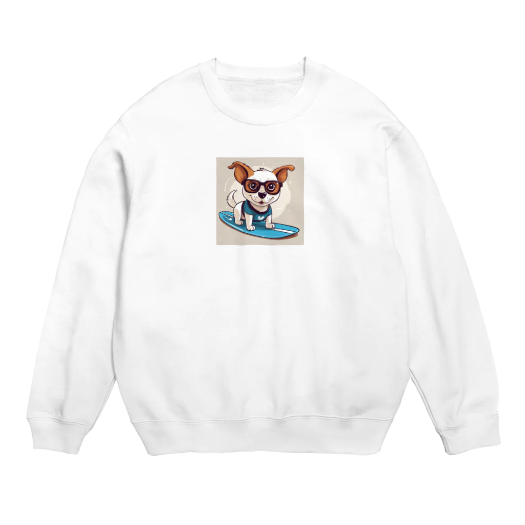 With-a-smileのサーフィン犬 Crew Neck Sweatshirt