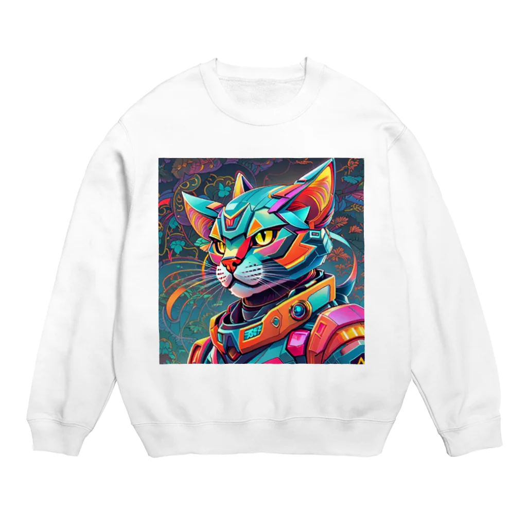 629_CAT_ARTのカラフルメカキャット Crew Neck Sweatshirt