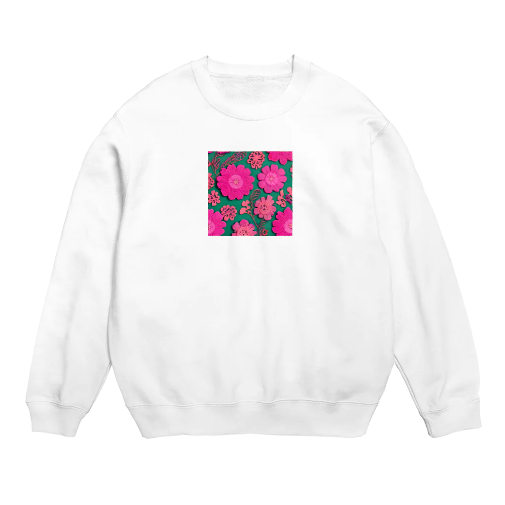 茉莉花の鮮やかなピンクの花柄 Crew Neck Sweatshirt