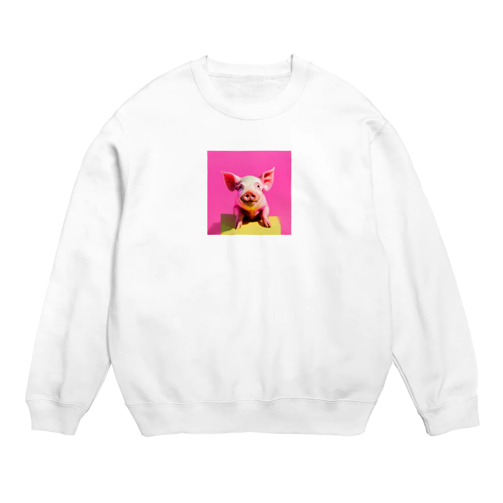 あめだまショップのかわいいぶたのイラストグッツ Crew Neck Sweatshirt